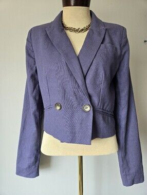 Jason Wu Linen Blue Cropped Double-Button Blazer. Size Small